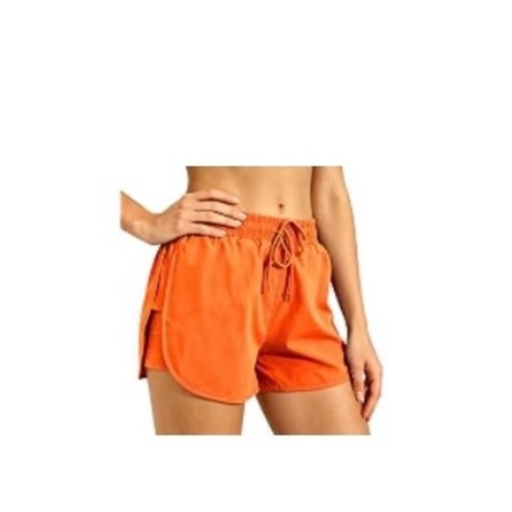 Womens High Waisted Athletic sporty chic Running Shorts Orange Layer Size Small
